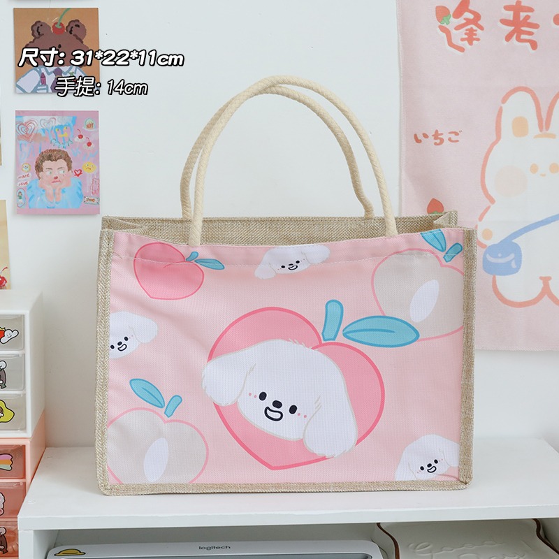 帆布包女夏文藝學生大容量手提麻布包環保購物袋亞麻手提飯盒袋子-細節圖7