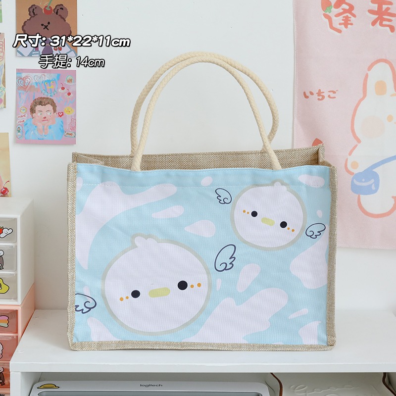 帆布包女夏文藝學生大容量手提麻布包環保購物袋亞麻手提飯盒袋子-細節圖8