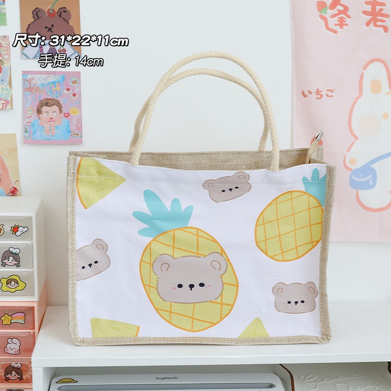 帆布包女夏文藝學生大容量手提麻布包環保購物袋亞麻手提飯盒袋子-細節圖9