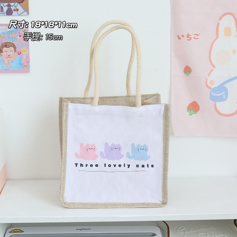 帆布包女夏文藝學生大容量手提麻布包環保購物袋亞麻手提飯盒袋子-細節圖10