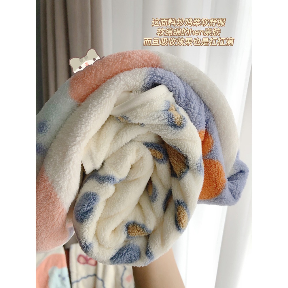 可愛印花浴巾家用吸水速幹珊瑚絨柔軟不掉毛浴袍可穿可裹洗澡毛巾-細節圖2