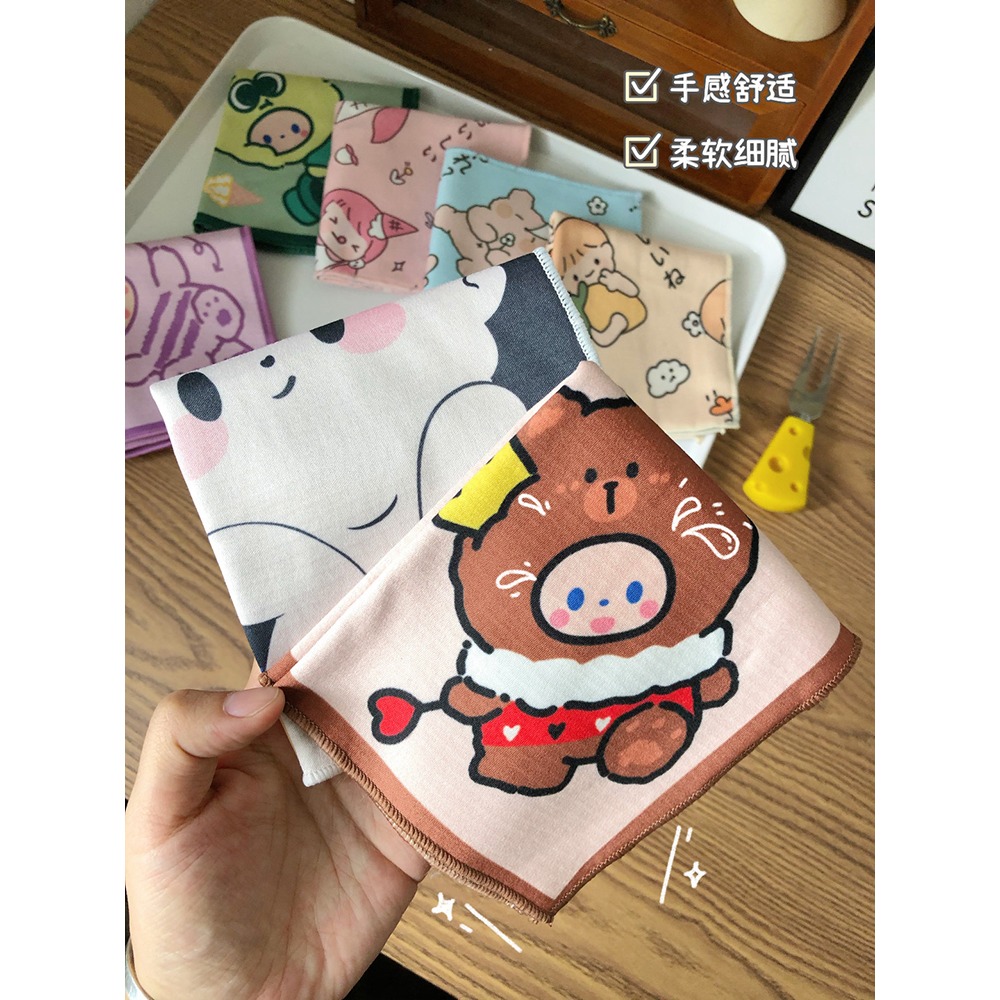 可愛卡通印花小方巾珊瑚絨擦手巾手帕兒童毛巾幼兒柔軟吸水口水巾-細節圖3