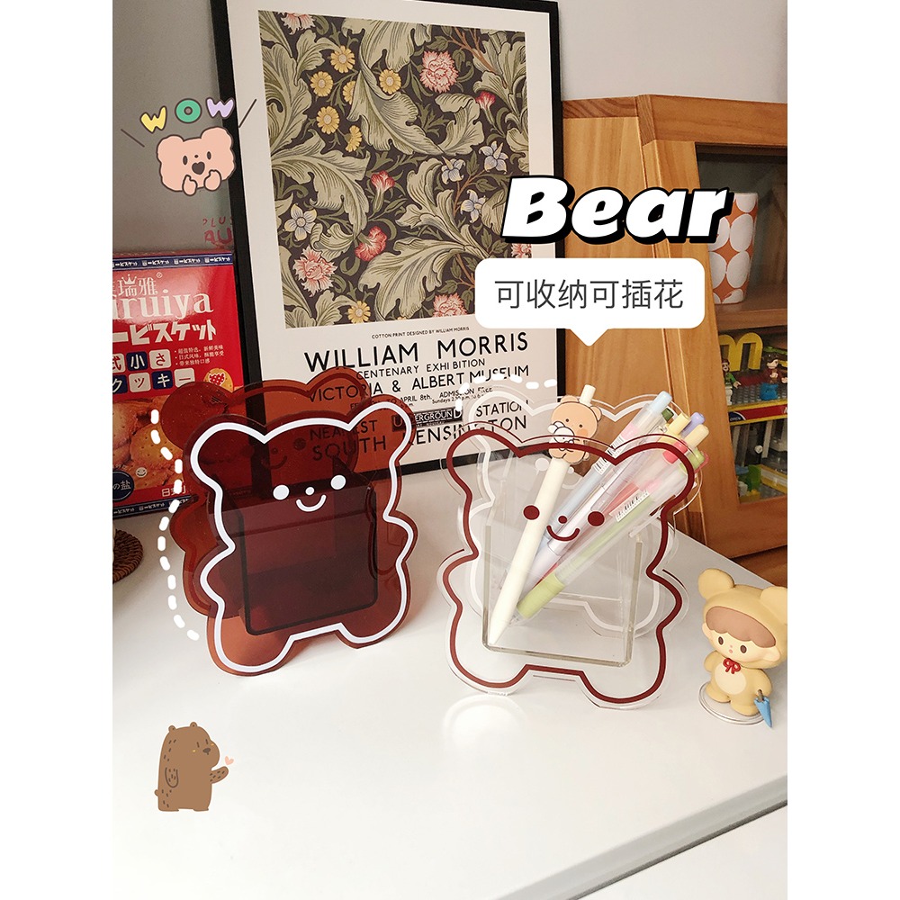 可愛日系創意亞克力筆筒女生化妝刷收納桶學生文具收納盒桌面擺件-細節圖3