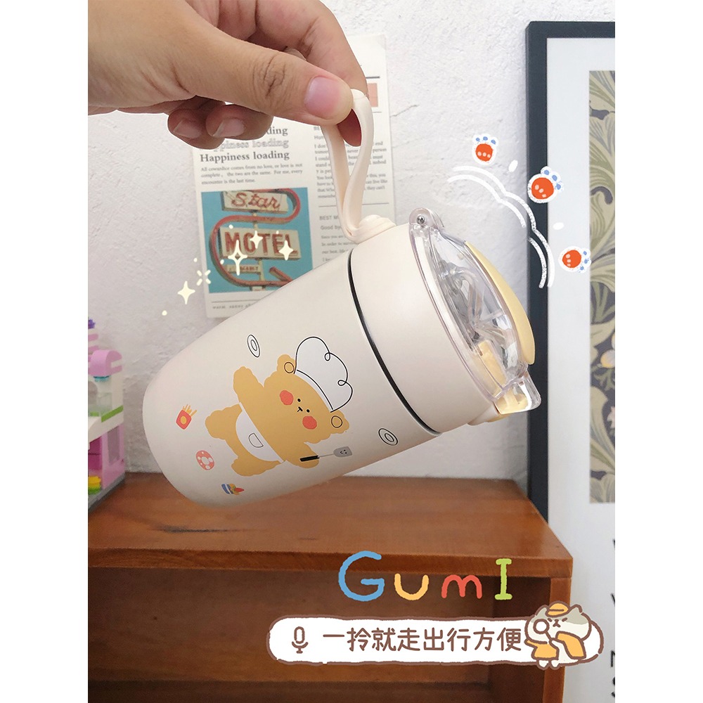 可愛吸管保溫杯兒童學生高顏值便攜彈蓋304不銹鋼水杯少女心杯子-細節圖3