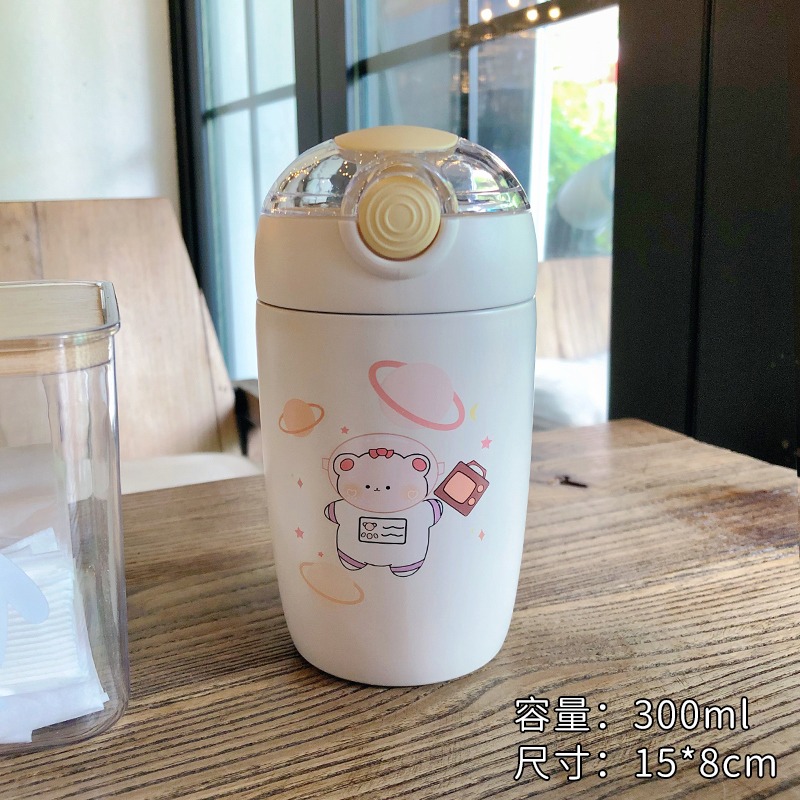 可愛吸管保溫杯兒童學生高顏值便攜彈蓋304不銹鋼水杯少女心杯子-細節圖6