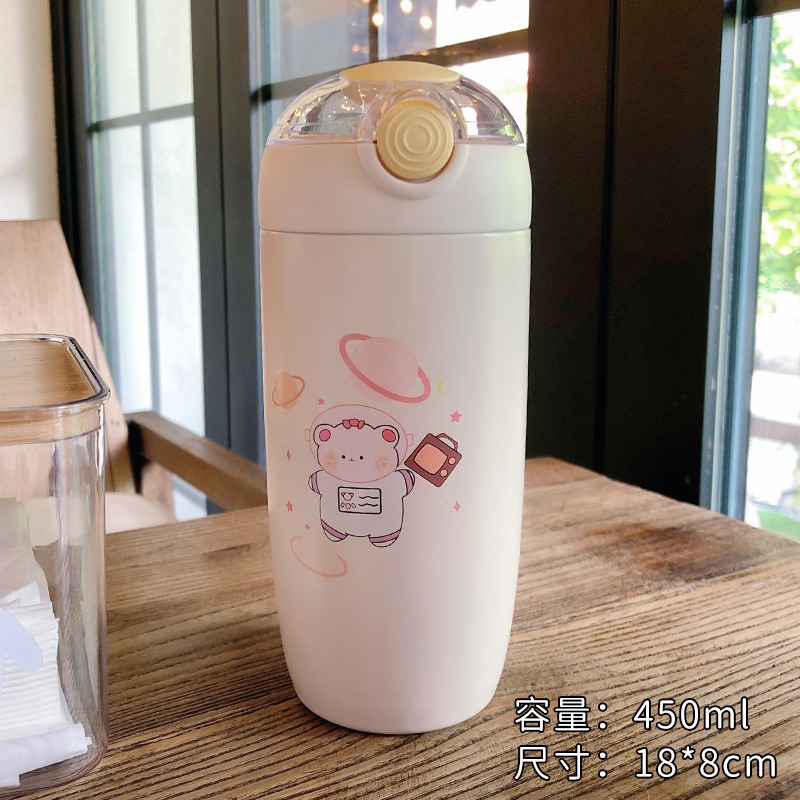 可愛吸管保溫杯兒童學生高顏值便攜彈蓋304不銹鋼水杯少女心杯子-細節圖7