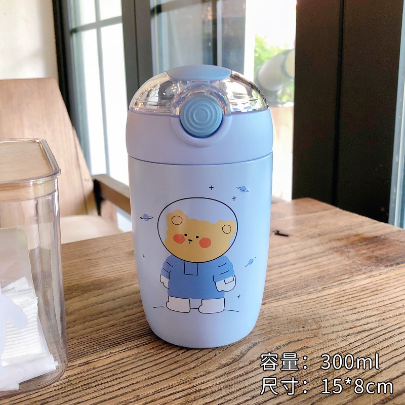 可愛吸管保溫杯兒童學生高顏值便攜彈蓋304不銹鋼水杯少女心杯子-細節圖8