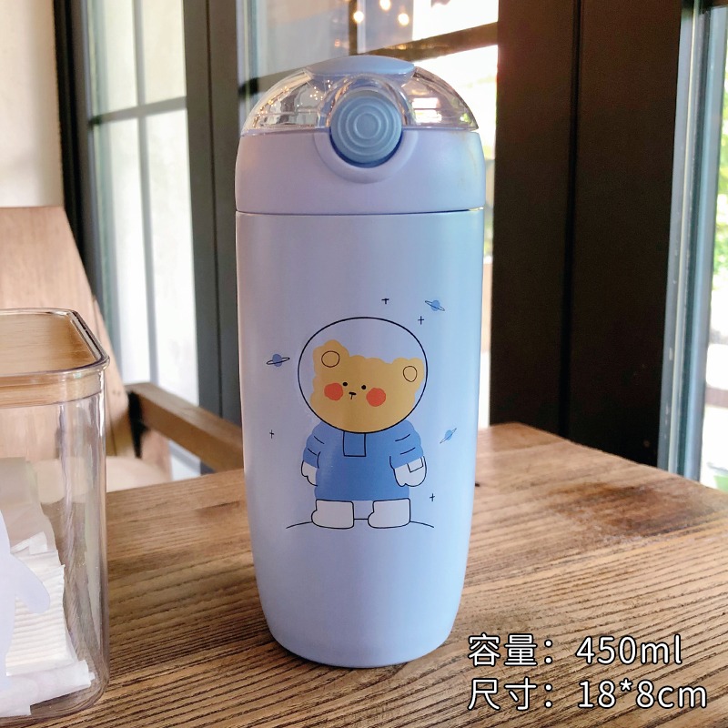 可愛吸管保溫杯兒童學生高顏值便攜彈蓋304不銹鋼水杯少女心杯子-細節圖9