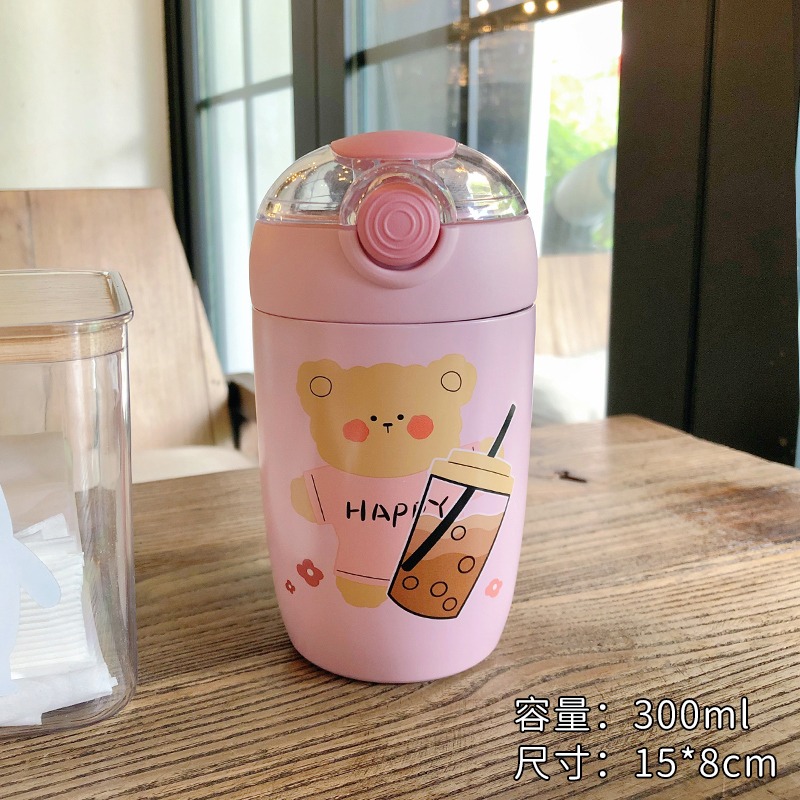 可愛吸管保溫杯兒童學生高顏值便攜彈蓋304不銹鋼水杯少女心杯子-細節圖10