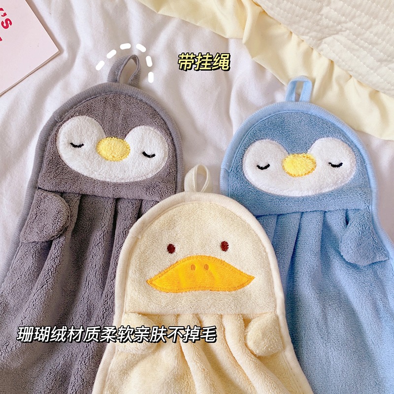 可愛卡通珊瑚絨擦手巾 衛生間廚房掛式吸水速幹小毛巾 兒童擦手帕-細節圖2