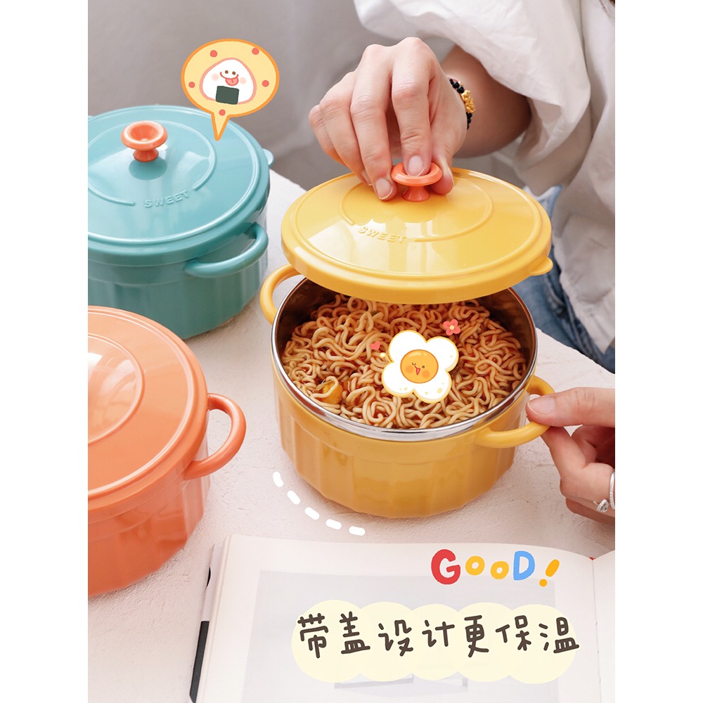 日式不銹鋼泡麪碗帶蓋上班族帶飯餐具學生宿舍便當飯盒單個家用碗-細節圖2