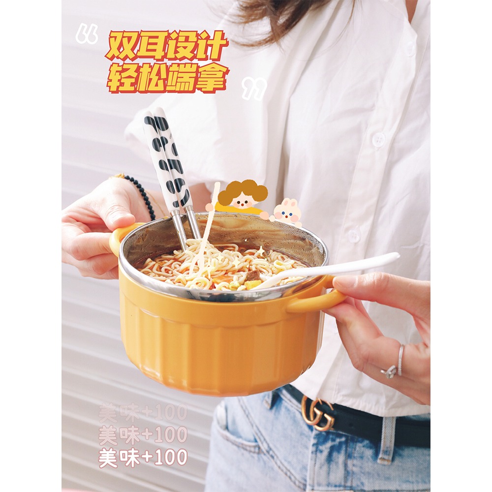 日式不銹鋼泡麪碗帶蓋上班族帶飯餐具學生宿舍便當飯盒單個家用碗-細節圖3