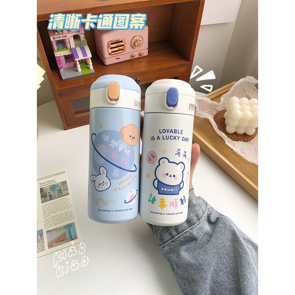 可愛卡通彈蓋吸管保溫杯304不銹鋼杯子ins少女心日系水杯學生便攜-細節圖2