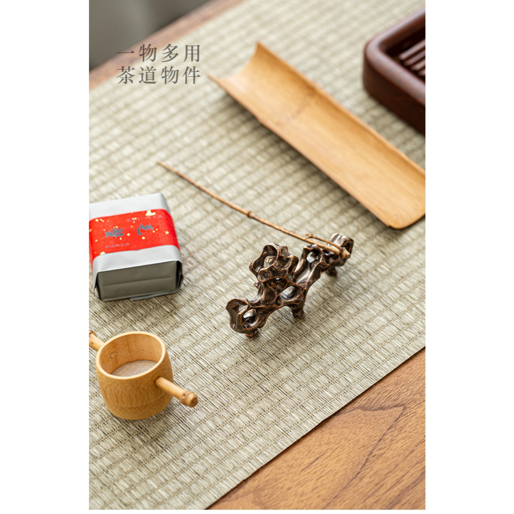 萬寒仿古珊瑚茶夾架筆架茶寵擺件擱物蓋置鎮紙置物架金屬茶具配件-細節圖9