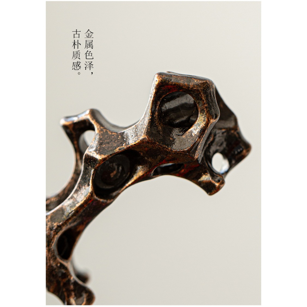 萬寒仿古珊瑚茶夾架筆架茶寵擺件擱物蓋置鎮紙置物架金屬茶具配件-細節圖10