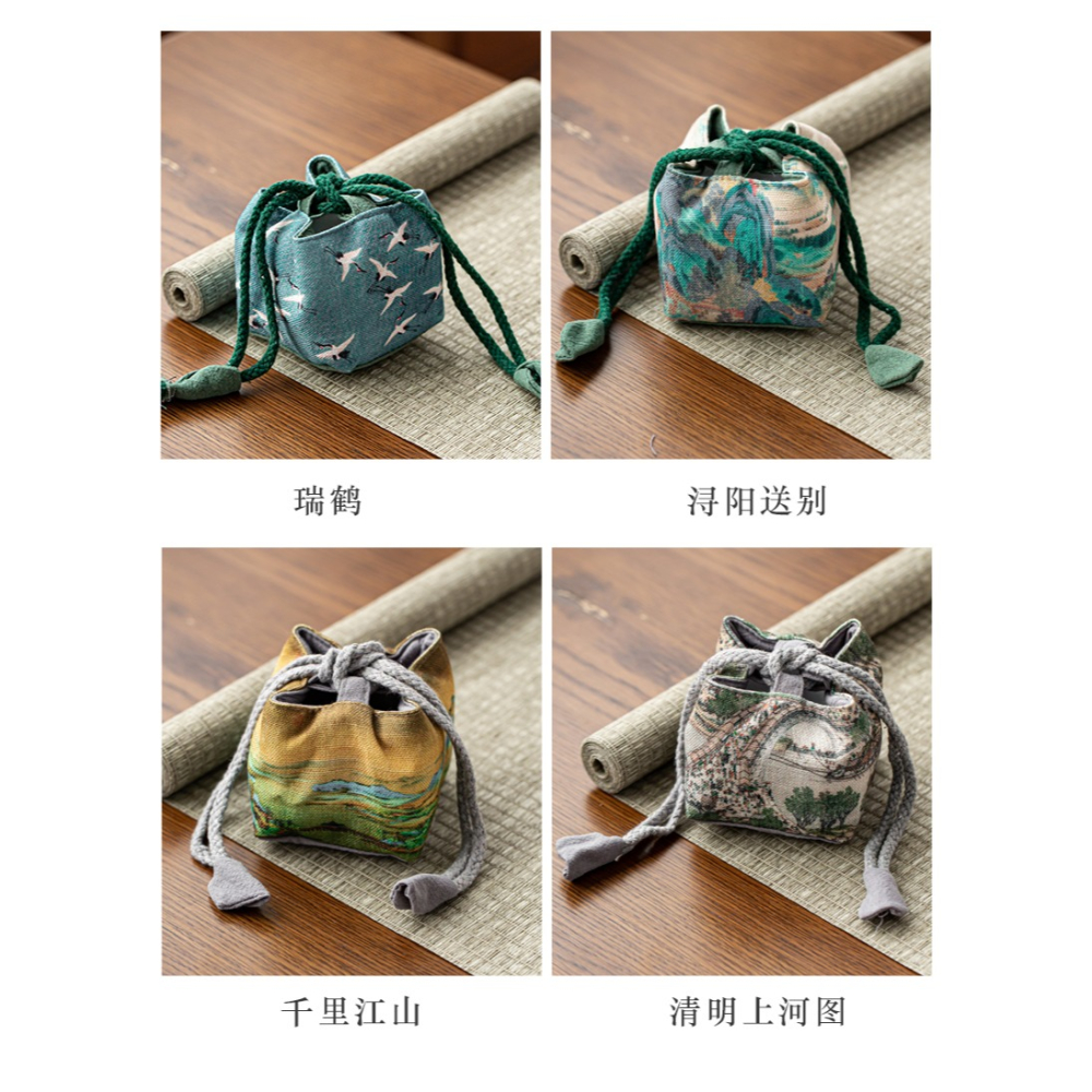 萬寒棉麻茶杯收納袋布藝茶藝加厚收納包茶具杯子小號中式復古刺繡-細節圖9