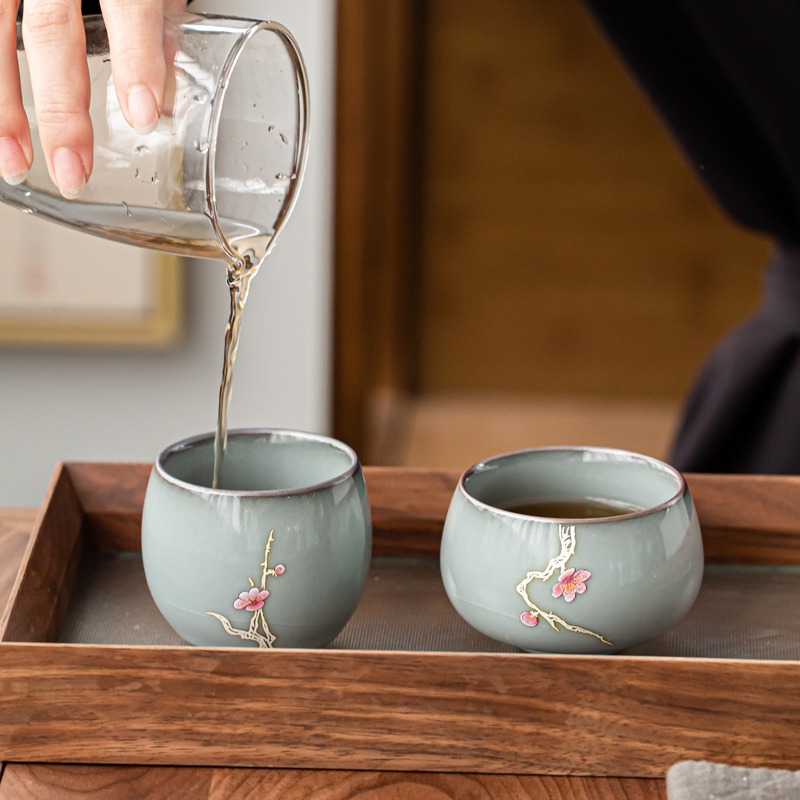 官窯茶杯大號主人杯單杯鐵胎冰裂紋開片陶瓷功夫茶杯品茗杯禮盒裝-細節圖3
