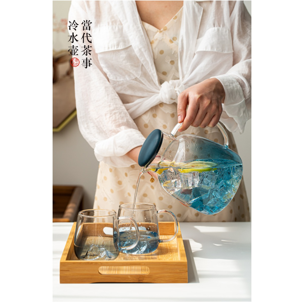 觀山耐熱玻璃冷水壺家用大容量創意個性藍色裝水壺涼水杯水壺套裝-細節圖7
