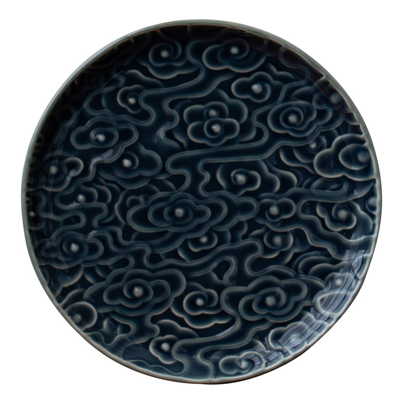 紫砂壺託底座浮雕影青景德鎮絲瓜墊壺承墊幹泡臺日式茶承茶幾果盤-細節圖2