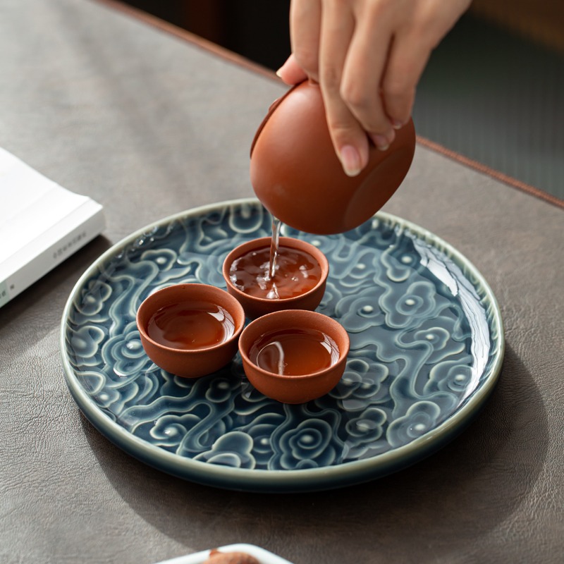 紫砂壺託底座浮雕影青景德鎮絲瓜墊壺承墊幹泡臺日式茶承茶幾果盤-細節圖3