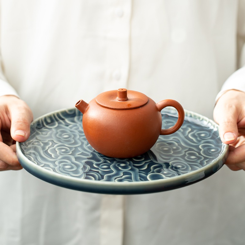 紫砂壺託底座浮雕影青景德鎮絲瓜墊壺承墊幹泡臺日式茶承茶幾果盤-細節圖4