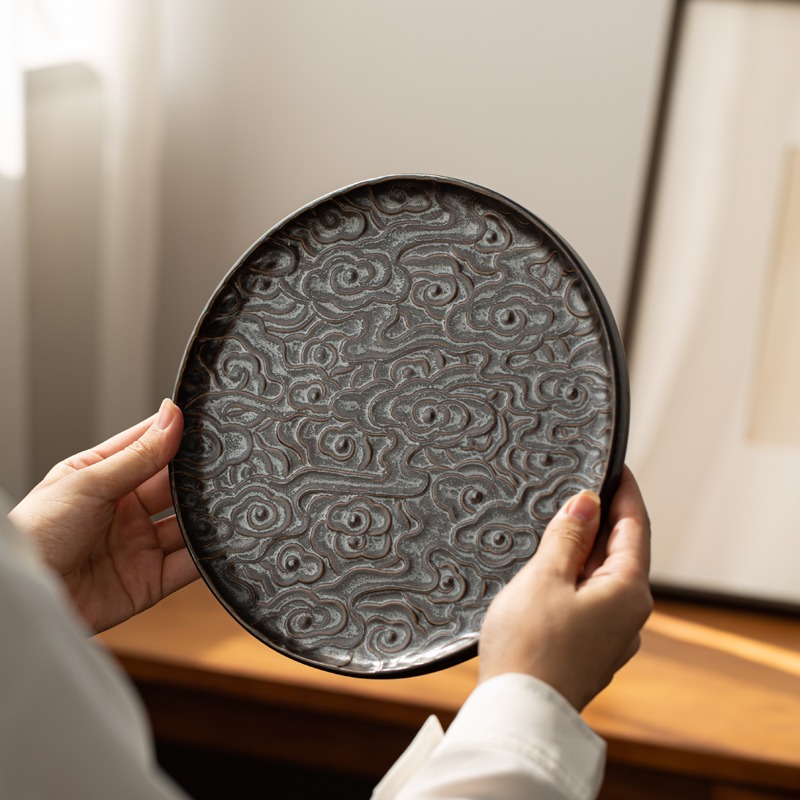 紫砂壺託底座浮雕影青景德鎮絲瓜墊壺承墊幹泡臺日式茶承茶幾果盤-細節圖5