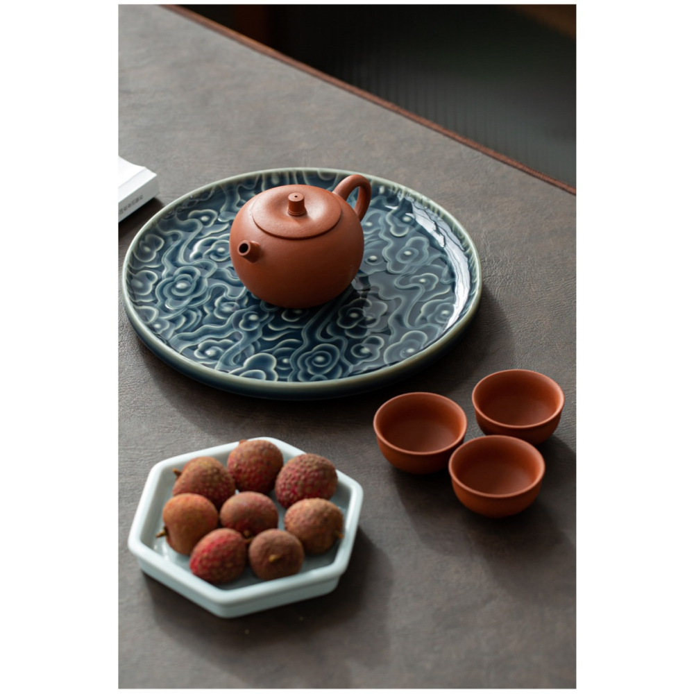 紫砂壺託底座浮雕影青景德鎮絲瓜墊壺承墊幹泡臺日式茶承茶幾果盤-細節圖10