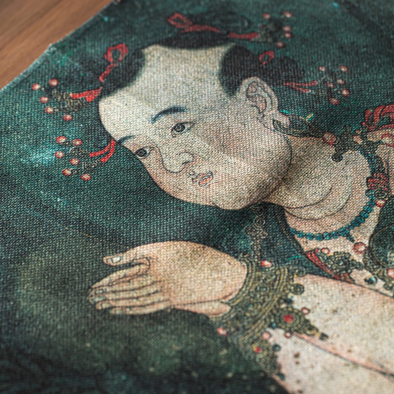 法海寺壁畫茶席麻布禪意布藝復古中國風粗布高端防水桌旗棉麻桌布-細節圖3
