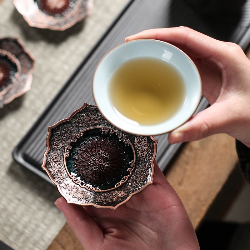 景泰藍復古茶杯墊隔熱防滑墊琺瑯彩合金功夫茶杯墊禪意茶道零配件-細節圖5