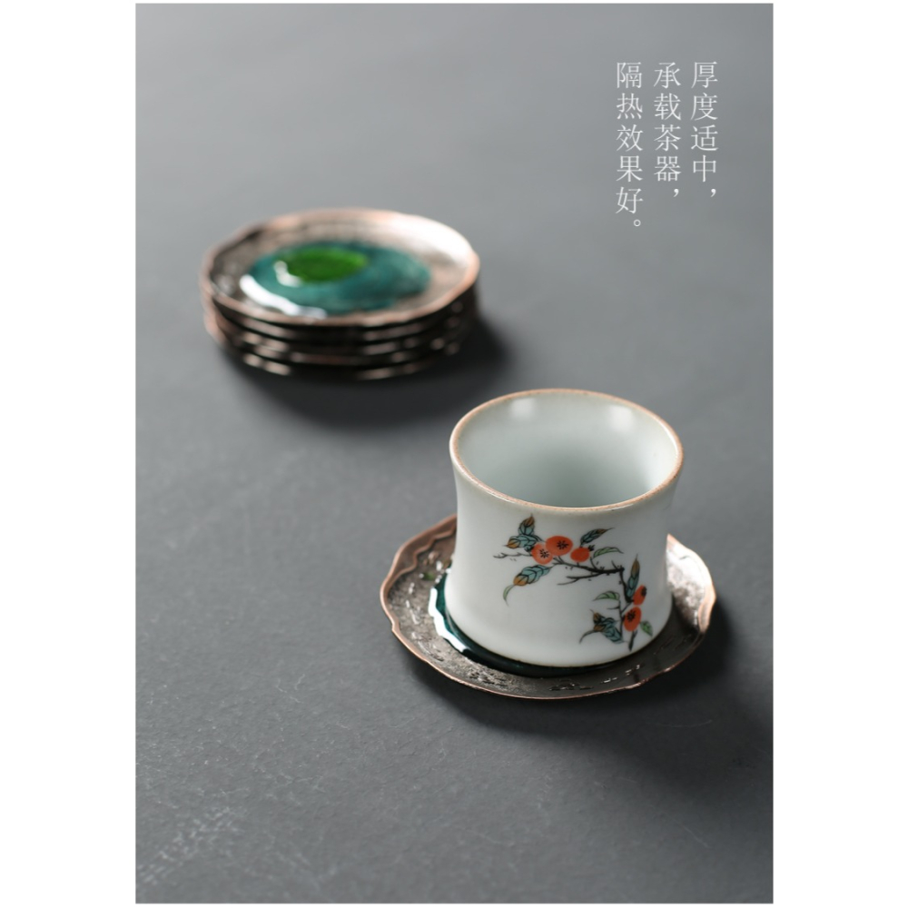 景泰藍復古茶杯墊隔熱防滑墊琺瑯彩合金功夫茶杯墊禪意茶道零配件-細節圖9