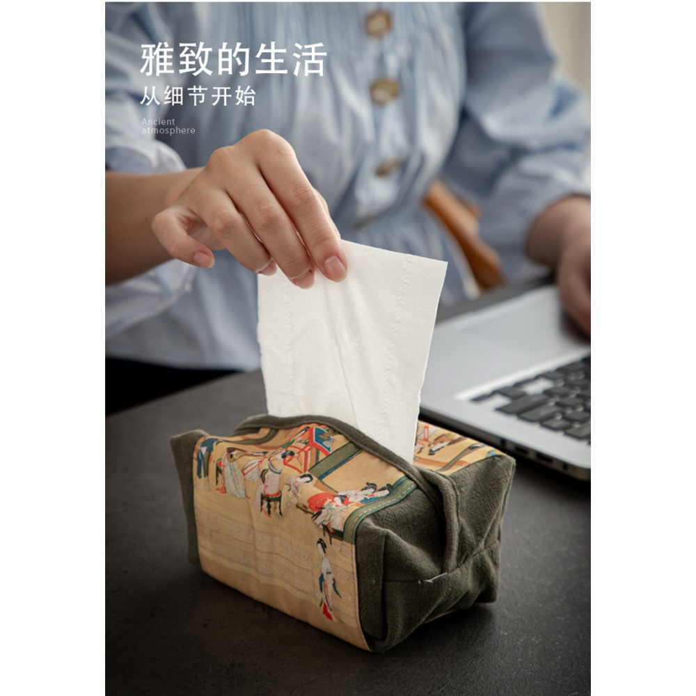 印畫棉麻抽紙袋家用客廳中式復古抽紙盒禪意空間茶具配件茶道零配-細節圖8