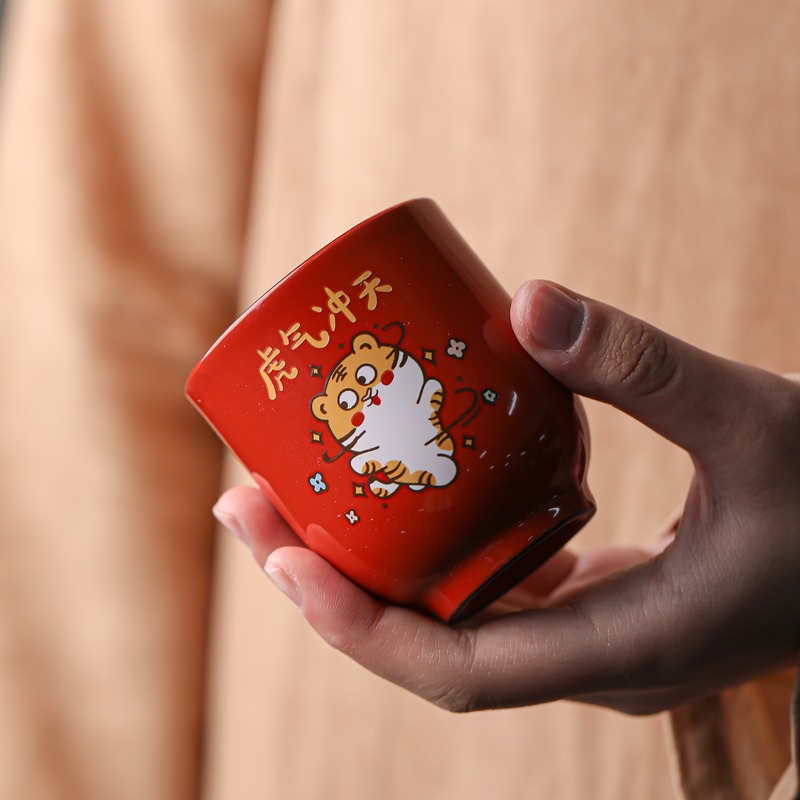 虎年功夫茶杯套裝家用主人杯品茗杯單杯個人專用陶瓷伴手禮盒套裝-細節圖3