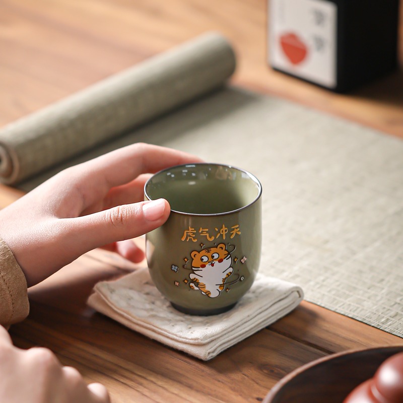 虎年功夫茶杯套裝家用主人杯品茗杯單杯個人專用陶瓷伴手禮盒套裝-細節圖4