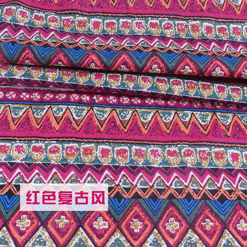 民族風印花棉麻布料和服復古風波西米亞面料亞麻沙發布窗簾桌布-細節圖9