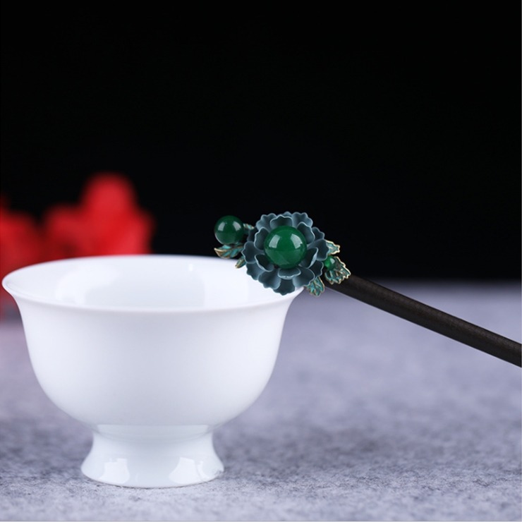 原創手工宮廷古風發簪子復古荷花瑪瑙木簪盤發發釵頭飾漢服發飾-細節圖3