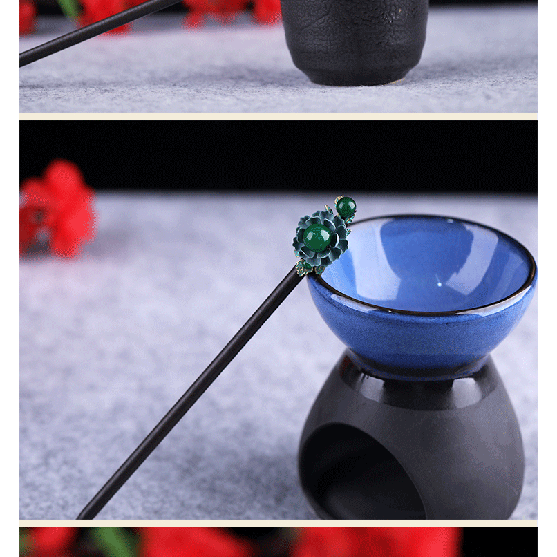 原創手工宮廷古風發簪子復古荷花瑪瑙木簪盤發發釵頭飾漢服發飾-細節圖8