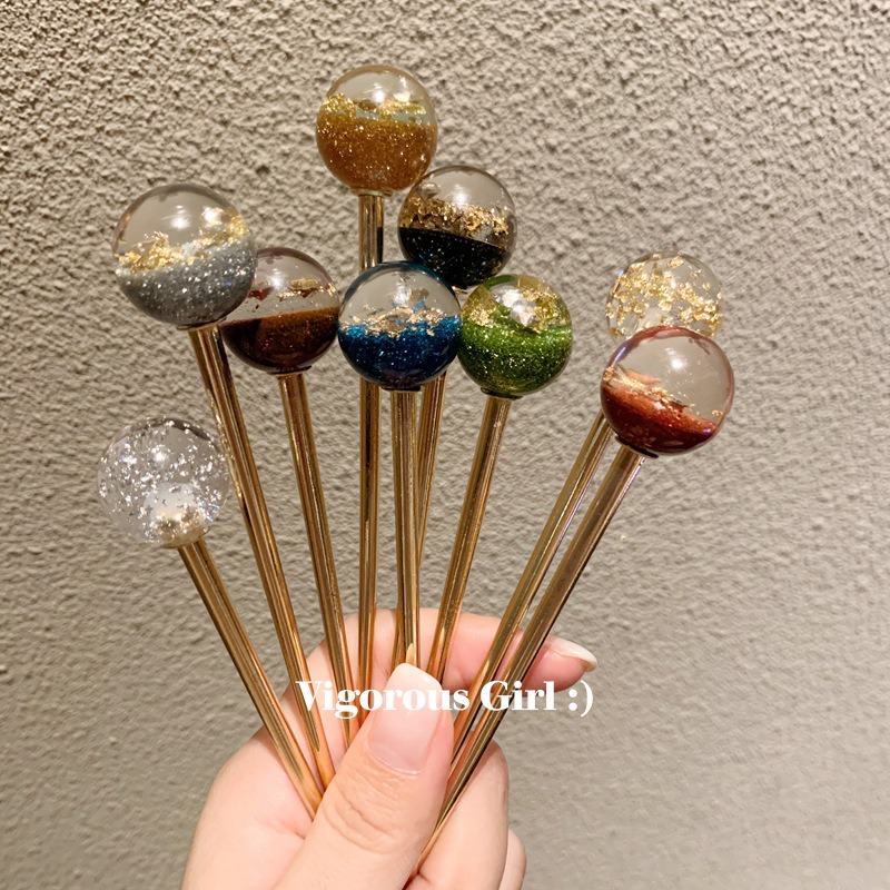 璀璨星空發簪ins日系簡約簪子 可愛少女盤發金箔發釵優雅頭飾品-細節圖2