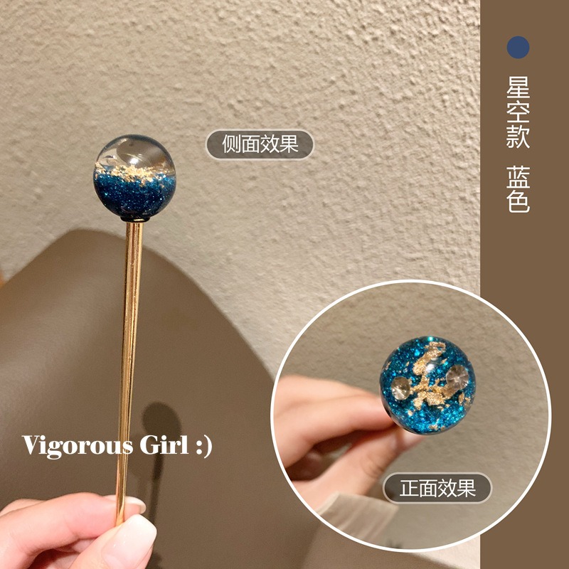 璀璨星空發簪ins日系簡約簪子 可愛少女盤發金箔發釵優雅頭飾品-細節圖5