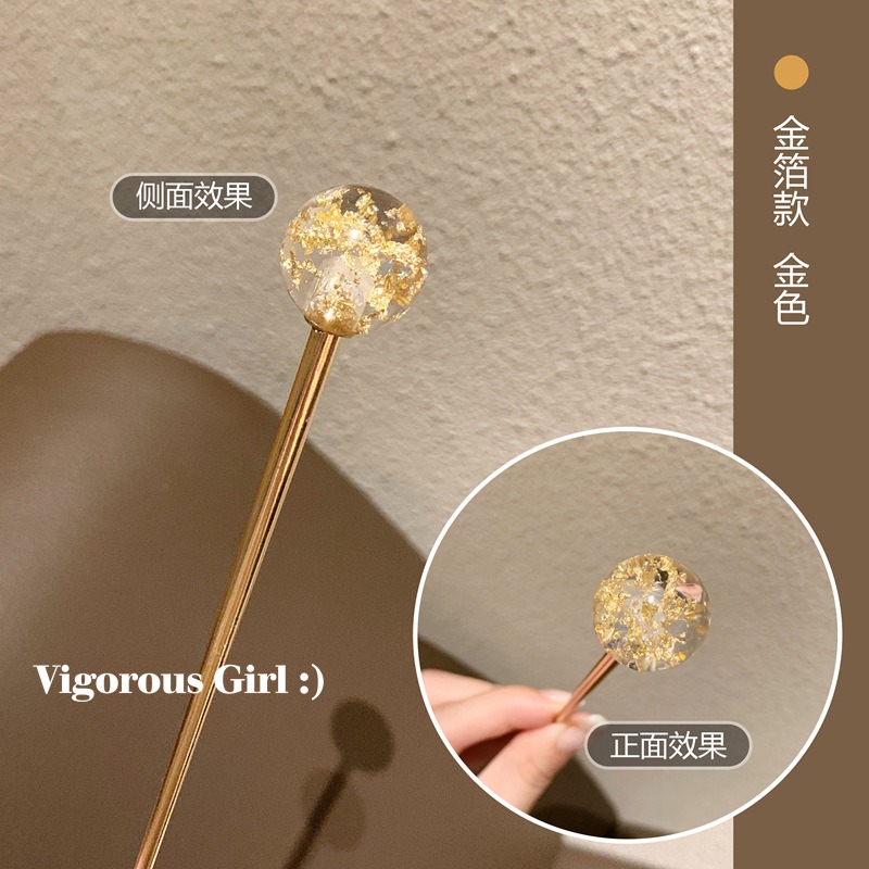 璀璨星空發簪ins日系簡約簪子 可愛少女盤發金箔發釵優雅頭飾品-細節圖6