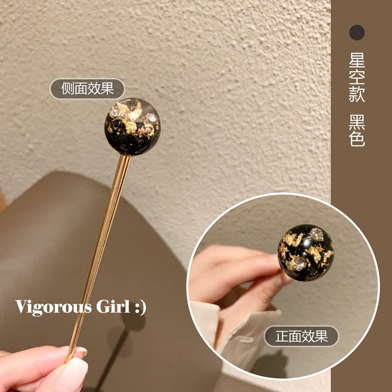 璀璨星空發簪ins日系簡約簪子 可愛少女盤發金箔發釵優雅頭飾品-細節圖8
