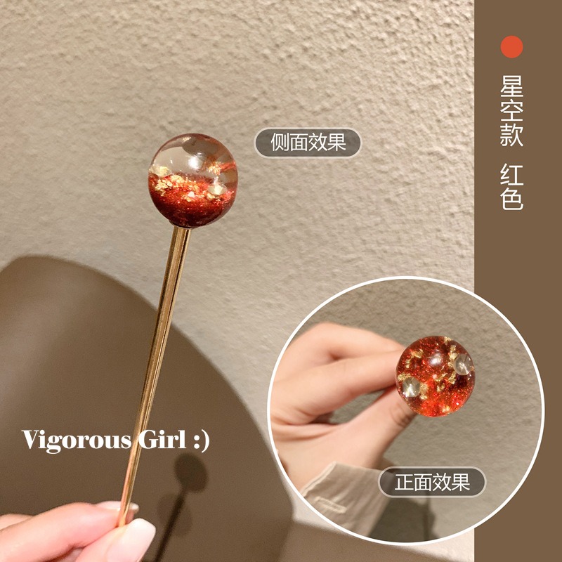 璀璨星空發簪ins日系簡約簪子 可愛少女盤發金箔發釵優雅頭飾品-細節圖9