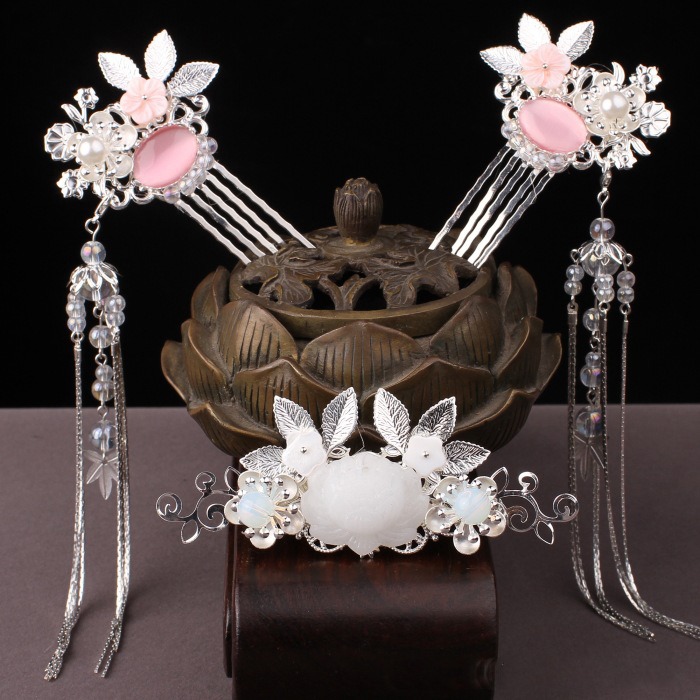 超仙古風漢服發飾頭飾套裝 女步搖流蘇百搭發冠頭冠古裝發釵配飾-細節圖7