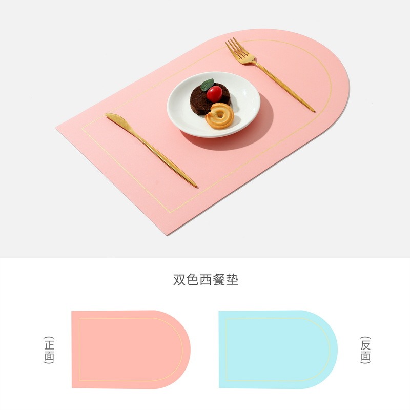 雙層皮革餐墊ins北歐酒店防水桌墊純色隔熱墊餐盤碗墊家用西餐墊-細節圖6