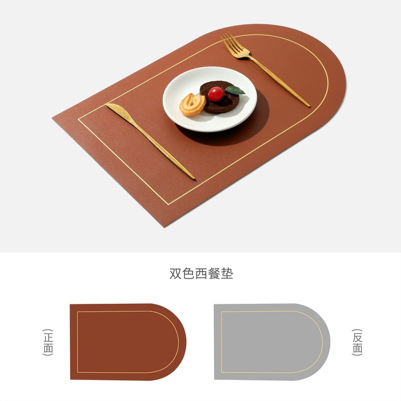 雙層皮革餐墊ins北歐酒店防水桌墊純色隔熱墊餐盤碗墊家用西餐墊-細節圖9