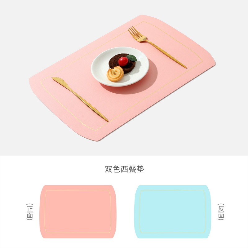 皮革餐墊INS北歐風隔熱墊純色雙層方形桌墊餐盤墊家用防水西餐墊-細節圖6