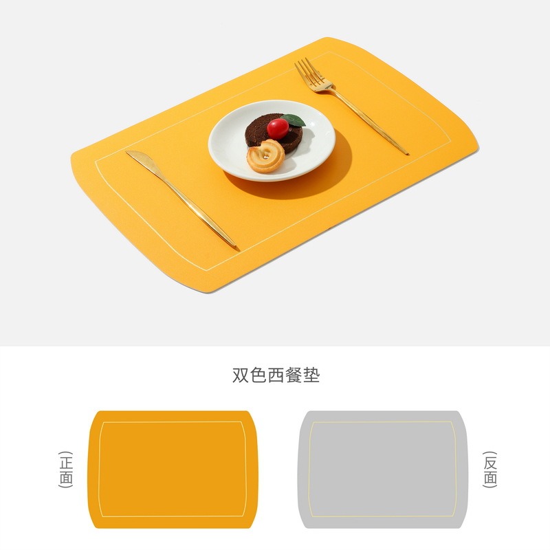 皮革餐墊INS北歐風隔熱墊純色雙層方形桌墊餐盤墊家用防水西餐墊-細節圖7