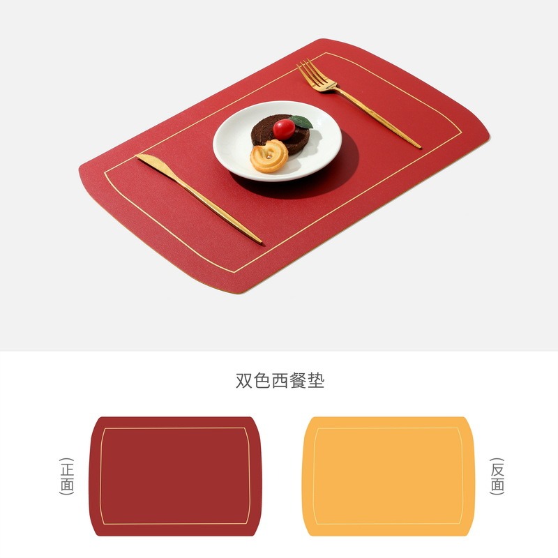 皮革餐墊INS北歐風隔熱墊純色雙層方形桌墊餐盤墊家用防水西餐墊-細節圖8