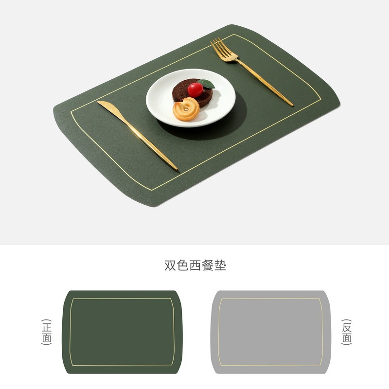 皮革餐墊INS北歐風隔熱墊純色雙層方形桌墊餐盤墊家用防水西餐墊-細節圖9