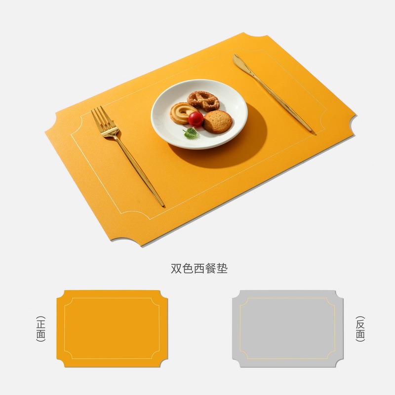 皮革餐墊ins風北歐餐盤墊防燙防水防滑兒童隔熱墊純色雙層西餐墊-細節圖7