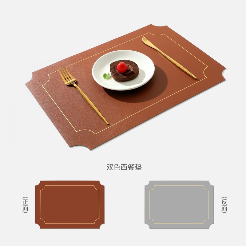 皮革餐墊ins風北歐餐盤墊防燙防水防滑兒童隔熱墊純色雙層西餐墊-細節圖9